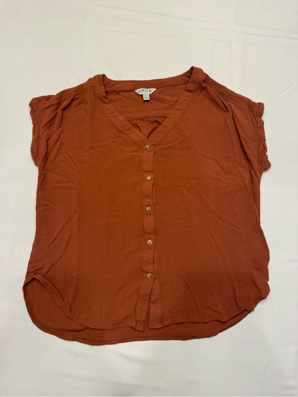 Orvis Women's Rust Short-Sleeve Button V-Neck Blouse